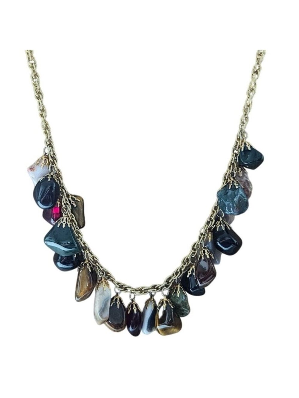 Vintage Gemstone Beads Chunky Necklace Boho Chic Statement Fashion Jewelry Women
